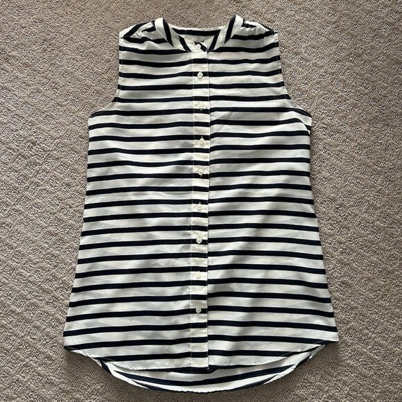 J. Crew Womens 0 Black And White Striped Sleeveless Button Up Blouse Tank Top - Picture 1 of 7